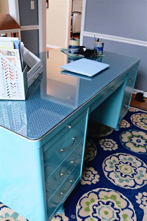 how to cover a metal desk with fabric|metal tanker desk makeover ideas.